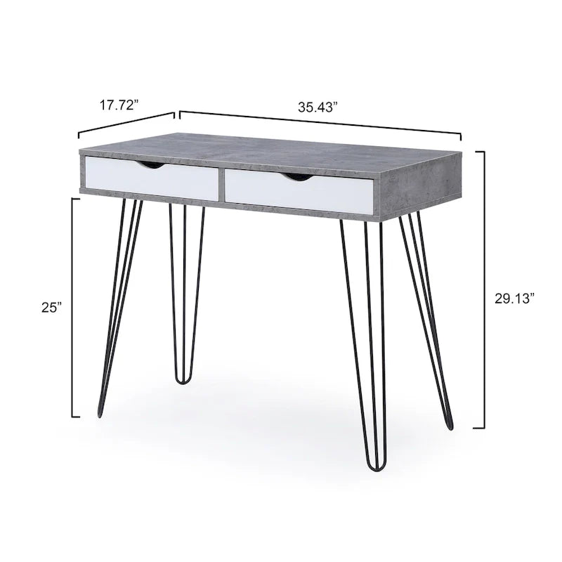 Bureau de télétravail Laurel Grey de style Mid-century Modern à 2 tiroirs