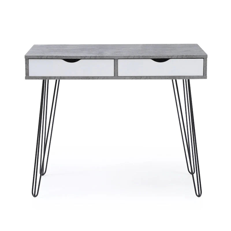 Bureau de télétravail Laurel Grey de style Mid-century Modern à 2 tiroirs