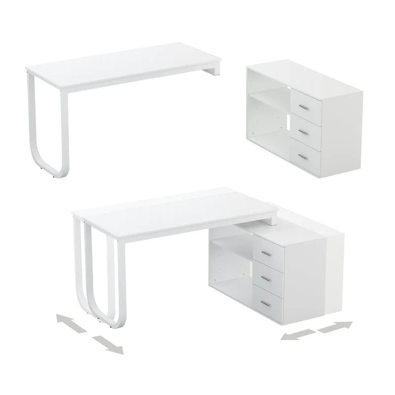 Bureau d'ordinateur en forme de L de 55" - Poste de travail avec rangement - 5 couleurs disponibles
