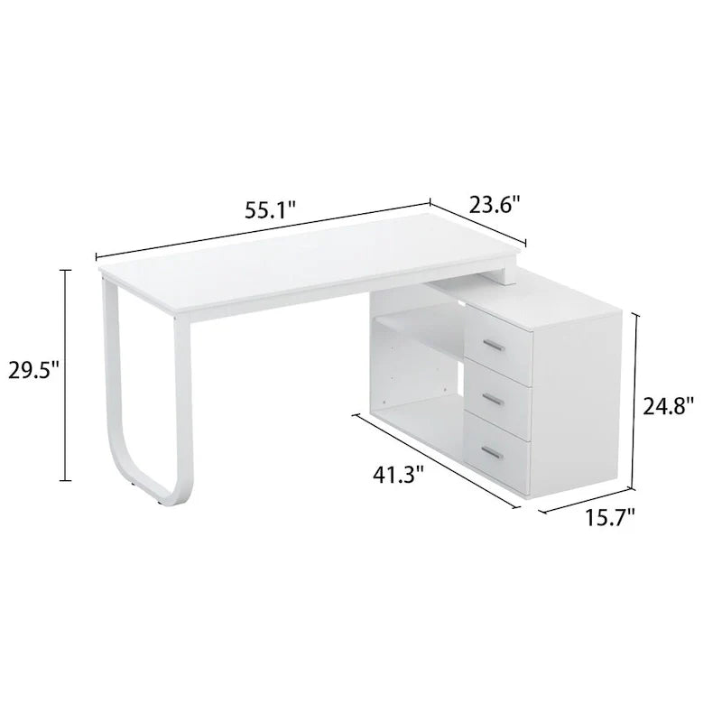 Bureau d'ordinateur en forme de L de 55" - Poste de travail avec rangement - 5 couleurs disponibles
