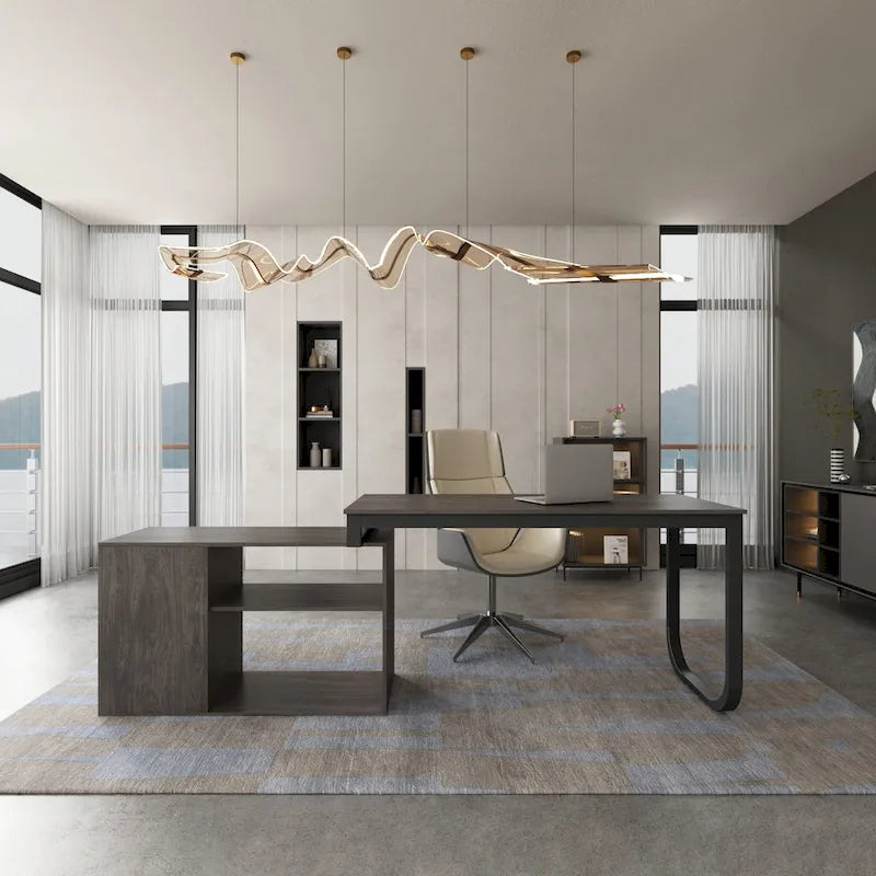 Bureau d'ordinateur en forme de L de 55" - Poste de travail avec rangement - 5 couleurs disponibles
