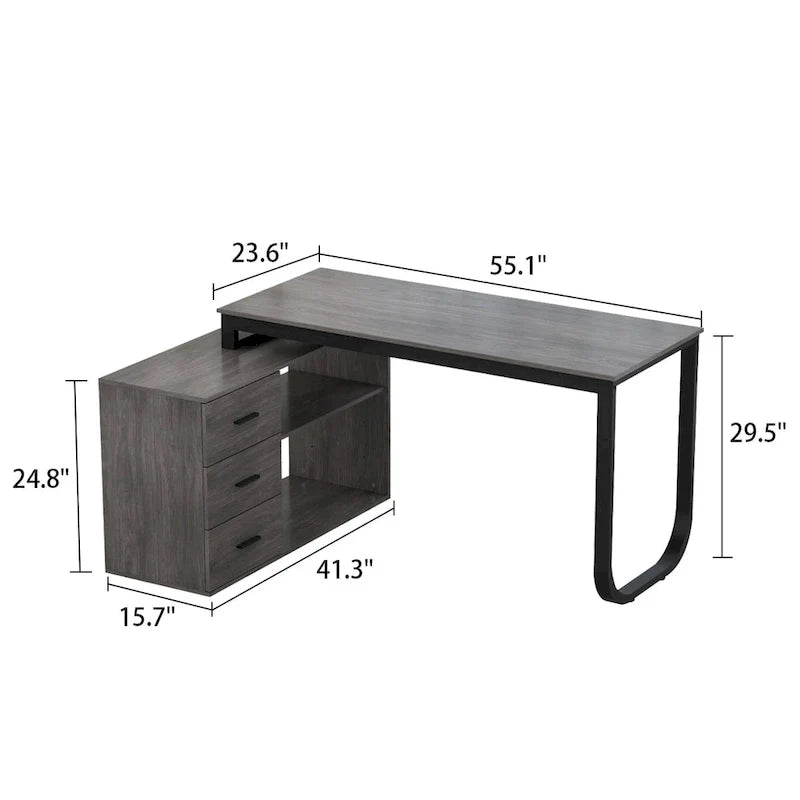 Bureau d'ordinateur en forme de L de 55" - Poste de travail avec rangement - 5 couleurs disponibles
