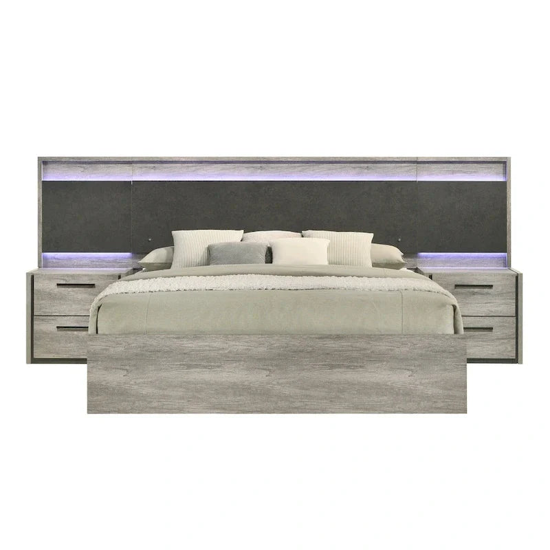 Lit mural Lenca LED avec tables de chevet Roundhill Furniture - Gris patiné