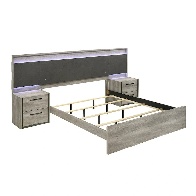Lit mural Lenca LED avec tables de chevet Roundhill Furniture - Gris patiné