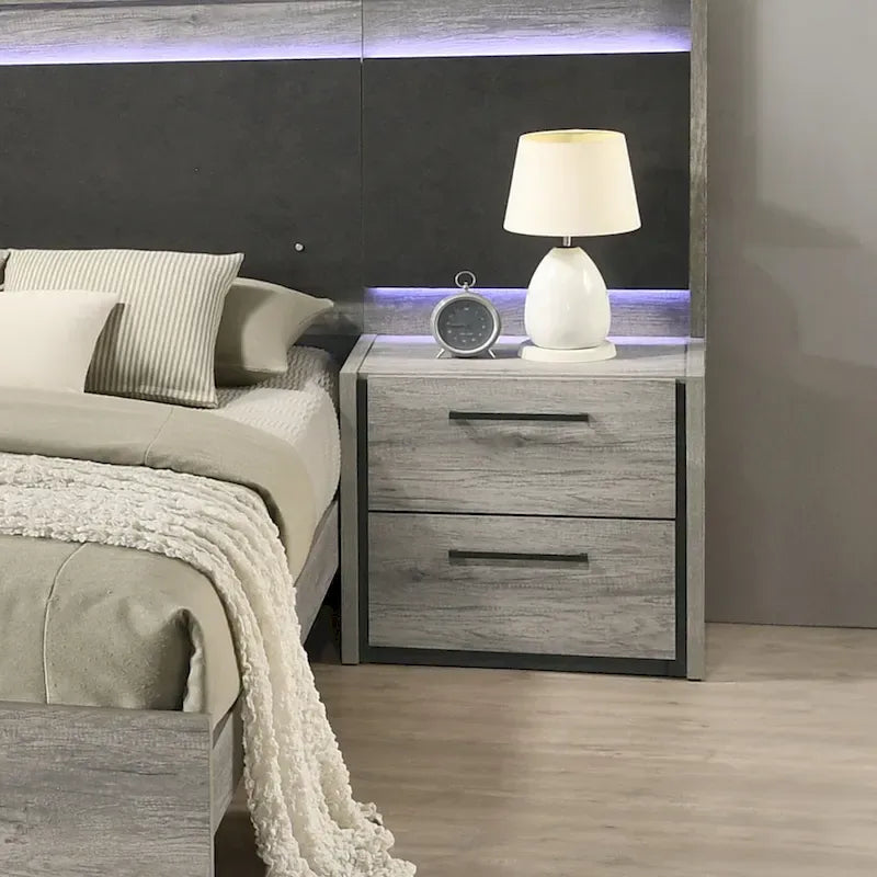 Lit mural à LED Roundhill Furniture Lenca avec tables de chevet - Gris vieilli