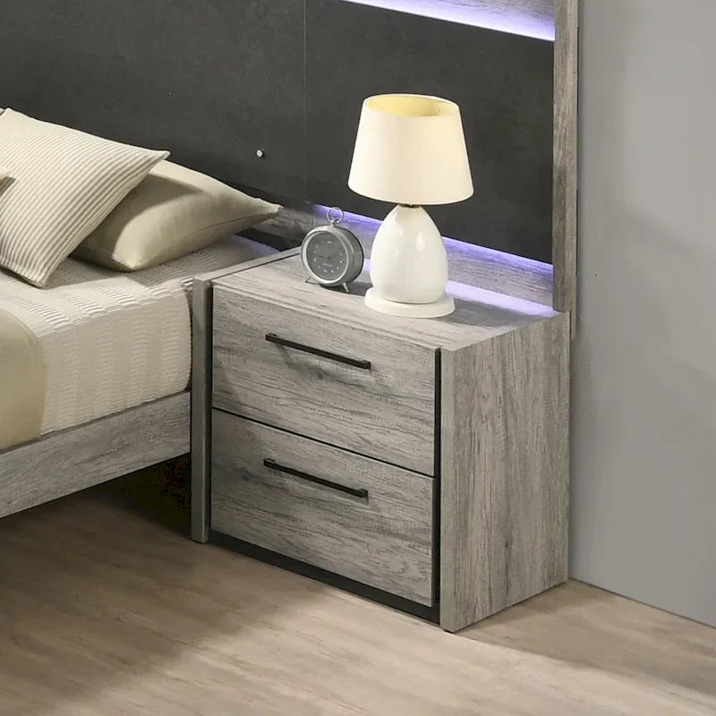 Lit mural à LED Roundhill Furniture Lenca avec tables de chevet - Gris vieilli