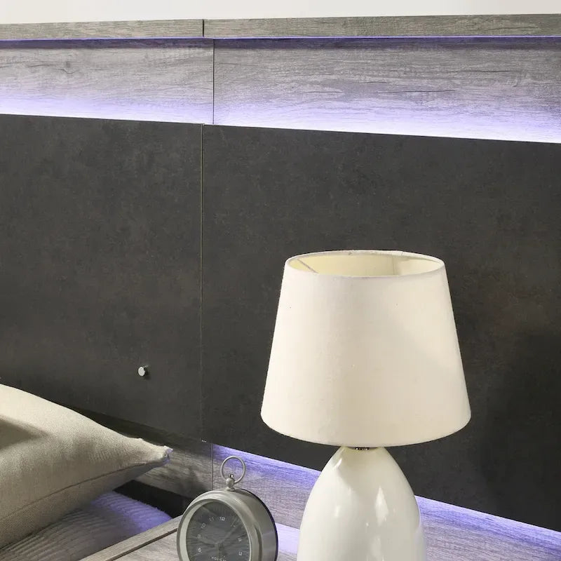 Lit mural Lenca LED avec tables de chevet Roundhill Furniture - Gris patiné