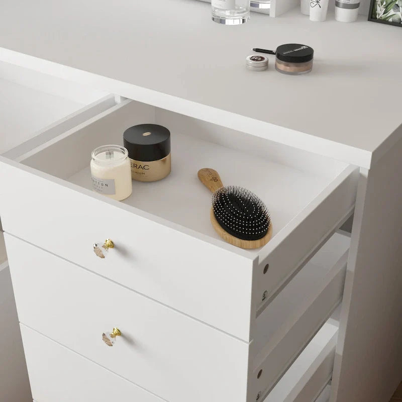 Ensemble coiffeuse de maquillage avec miroir à lumière trois couleurs et tabouret - N/A