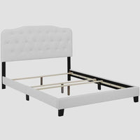 Lit plateforme Dayton grand format en cuir blanc avec tête de lit capitonnée
