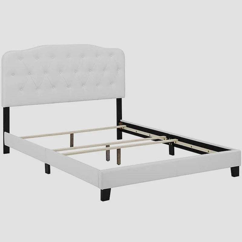 Lit plateforme Dayton grand format en cuir blanc avec tête de lit capitonnée