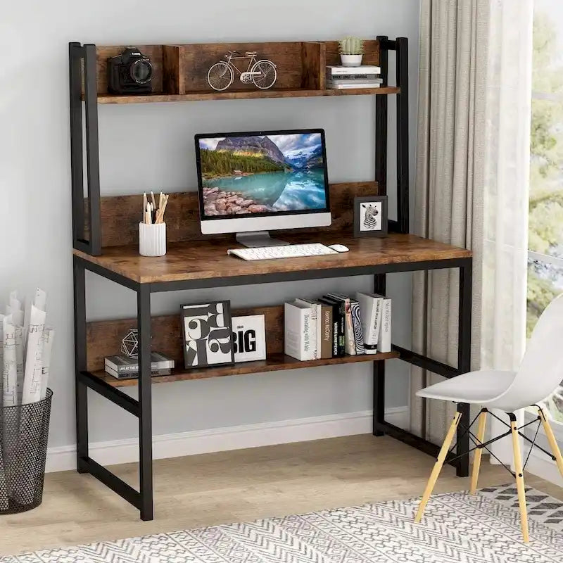 Bureau à domicile, bureau informatique, bureau d'étude avec rangement haut et étagères