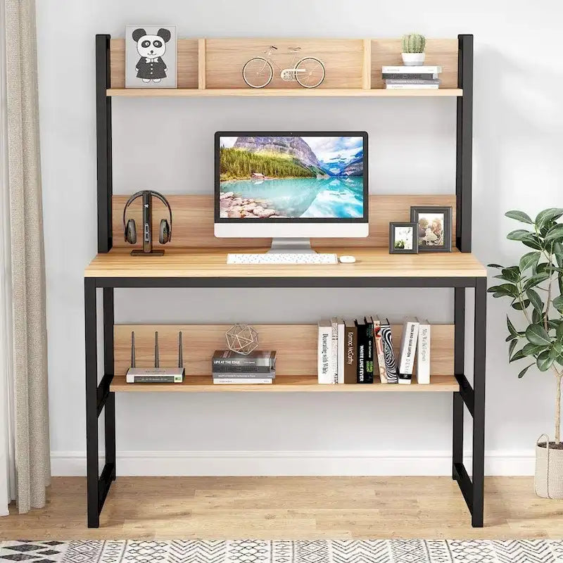 Bureau à domicile, bureau informatique, bureau d'étude avec rangement haut et étagères