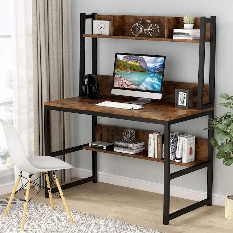 Bureau à domicile, bureau informatique, bureau d'étude avec rangement haut et étagères