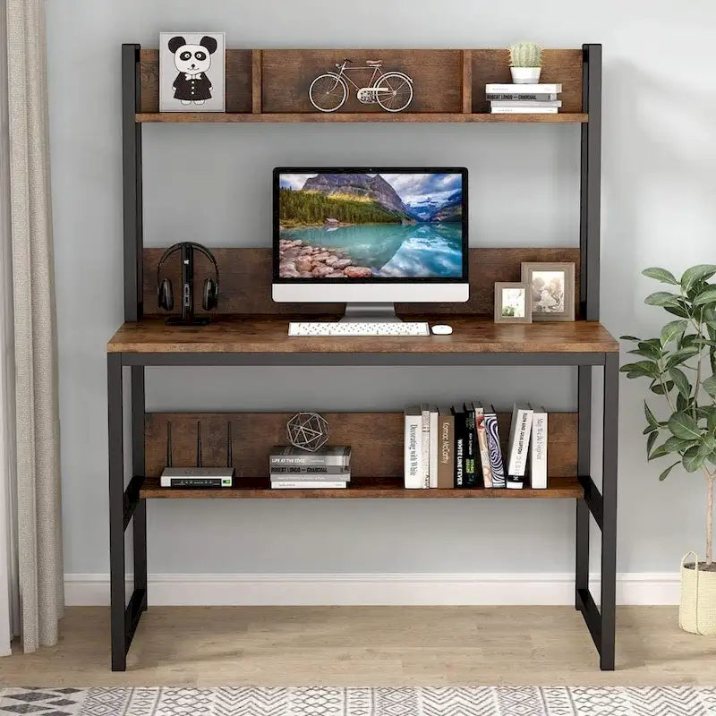 Bureau à domicile, bureau informatique, bureau d'étude avec rangement haut et étagères