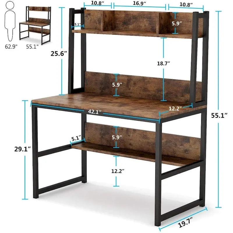 Bureau à domicile, bureau informatique, bureau d'étude avec rangement haut et étagères