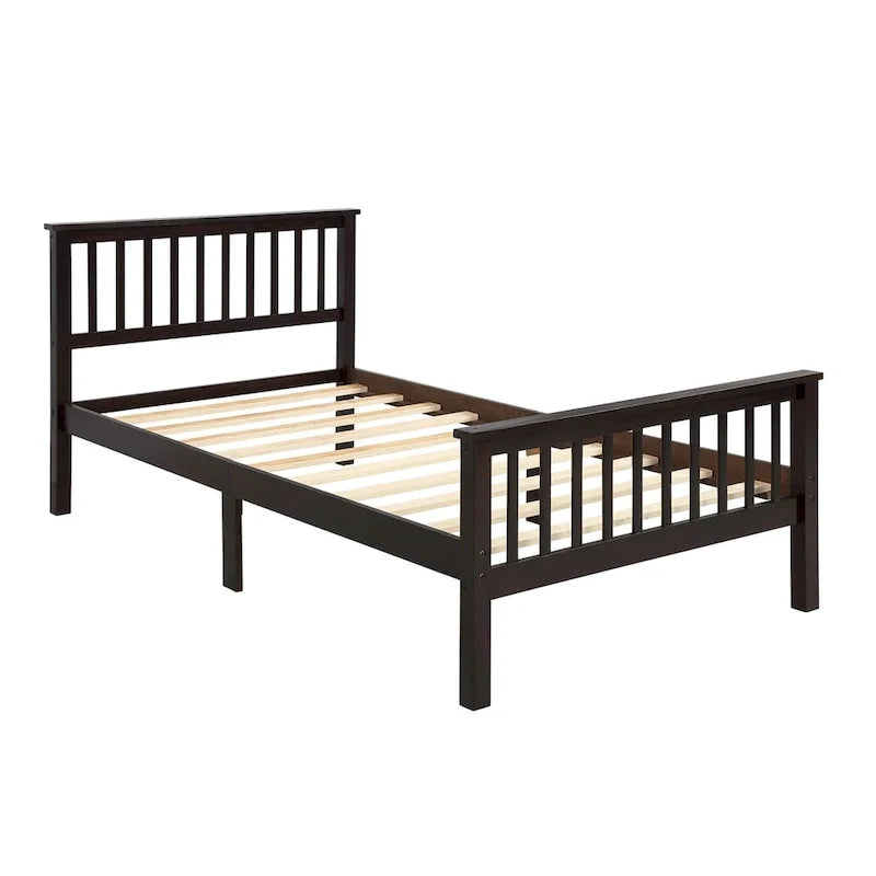 Lit plateforme en bois avec tête et pied de lit