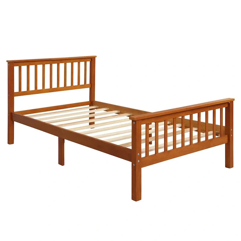 Lit plateforme en bois avec tête et pied de lit