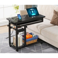 Petite table portable réglable en hauteur, table d'appoint en C avec prise et ports USB