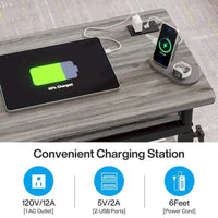 Petite table portable réglable en hauteur, table d'appoint en C avec prise et ports USB
