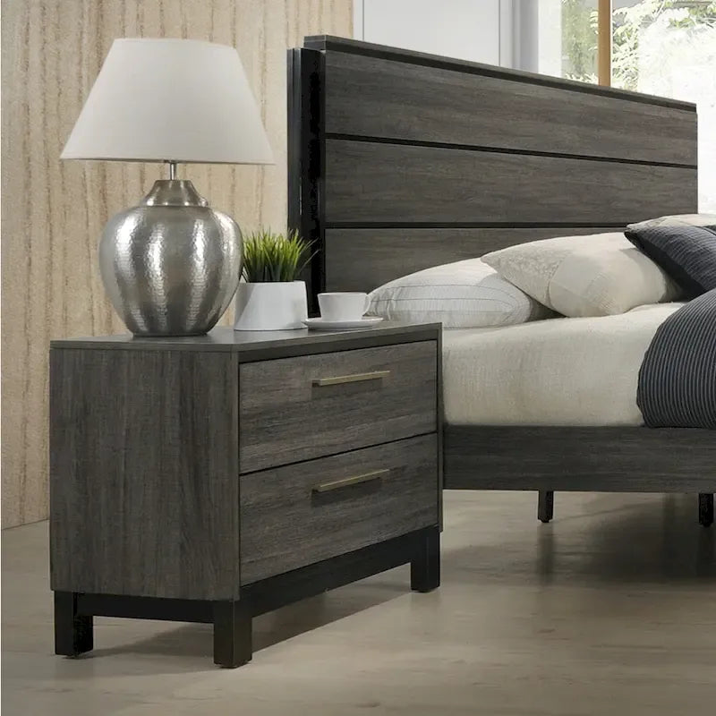 Roundhill Furniture Ioana 187 Ensemble de chambre en bois finition gris antique, lit King Size, commode, miroir, table de chevet