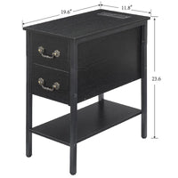 Table de chevet avec station de recharge, 2 ports USB et 2 prises de courant, table d'appoint haute avec 2 tiroirs et étagère de rangement