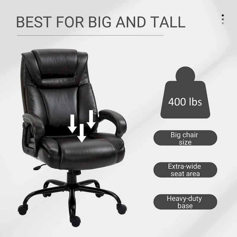 Fauteuil de bureau exécutif grande taille Vinsetto, chaise de bureau informatique 180 kg avec dossier haut en cuir PU ergonomique