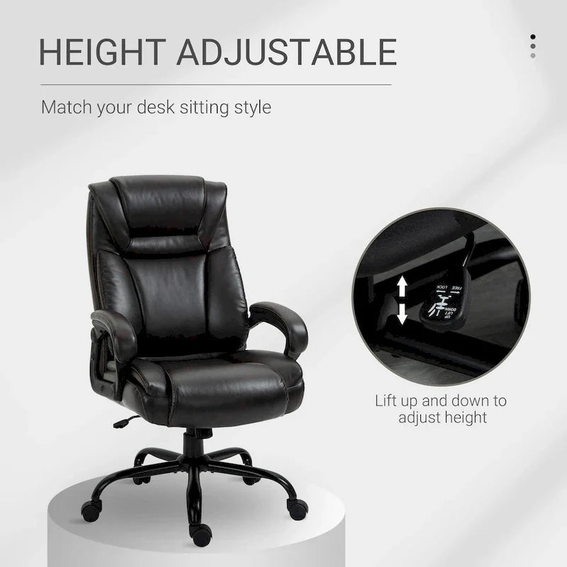 Fauteuil de bureau exécutif grande taille Vinsetto, chaise de bureau informatique 180 kg avec dossier haut en cuir PU ergonomique
