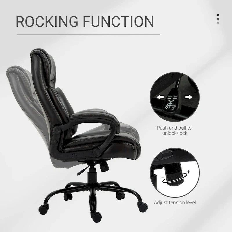 Fauteuil de bureau exécutif grande taille Vinsetto, chaise de bureau informatique 180 kg avec dossier haut en cuir PU ergonomique