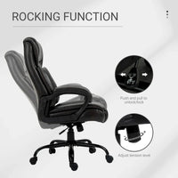 Fauteuil de bureau exécutif grande taille Vinsetto, chaise de bureau informatique 180 kg avec dossier haut en cuir PU ergonomique