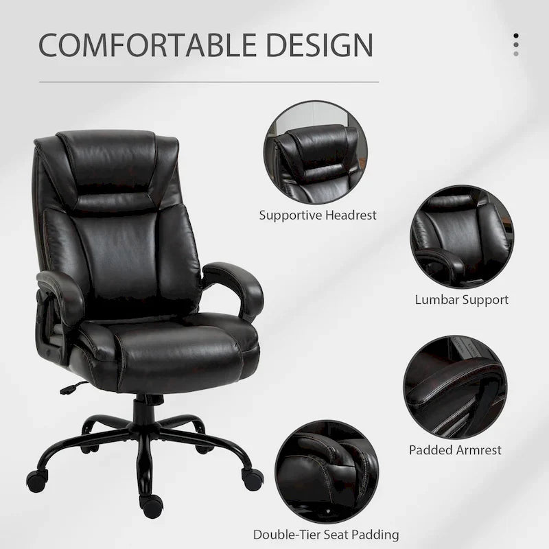Fauteuil de bureau exécutif grande taille Vinsetto, chaise de bureau informatique 180 kg avec dossier haut en cuir PU ergonomique