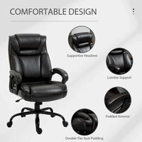 Fauteuil de bureau exécutif grande taille Vinsetto, chaise de bureau informatique 180 kg avec dossier haut en cuir PU ergonomique