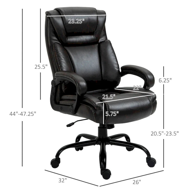 Fauteuil de bureau exécutif grande taille Vinsetto, chaise de bureau informatique 180 kg avec dossier haut en cuir PU ergonomique