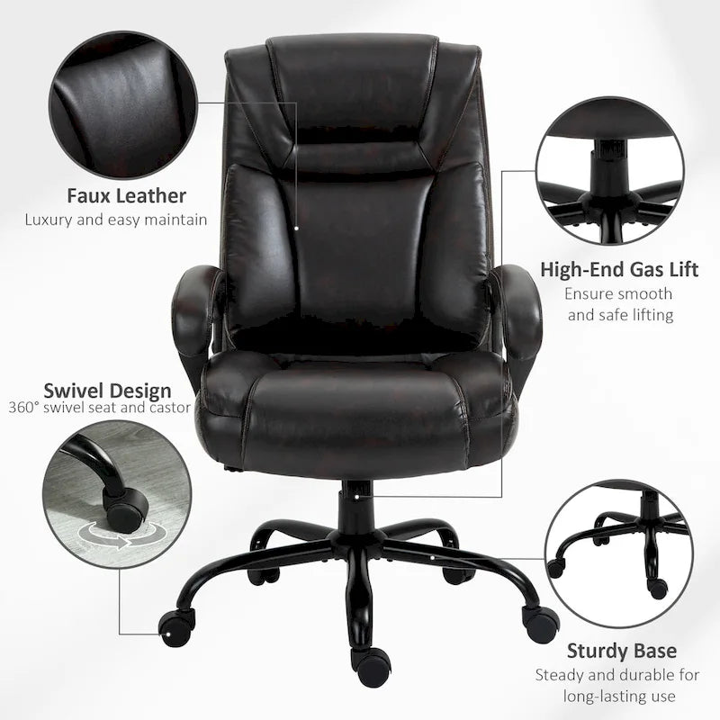 Fauteuil de bureau exécutif grande taille Vinsetto, chaise de bureau informatique 180 kg avec dossier haut en cuir PU ergonomique