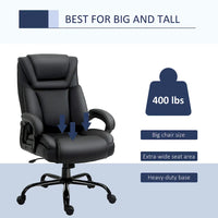 Fauteuil de bureau exécutif grande taille Vinsetto, chaise de bureau informatique 180 kg avec dossier haut en cuir PU ergonomique