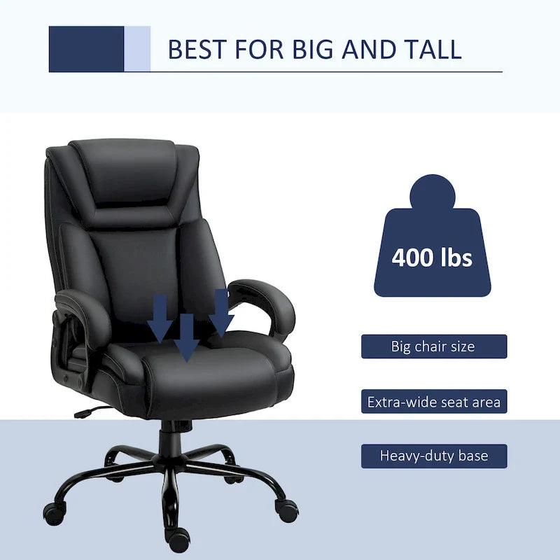 Fauteuil de bureau exécutif grande taille Vinsetto, chaise de bureau informatique 180 kg avec dossier haut en cuir PU ergonomique