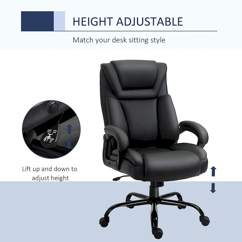 Fauteuil de bureau exécutif grande taille Vinsetto, chaise de bureau informatique 180 kg avec dossier haut en cuir PU ergonomique