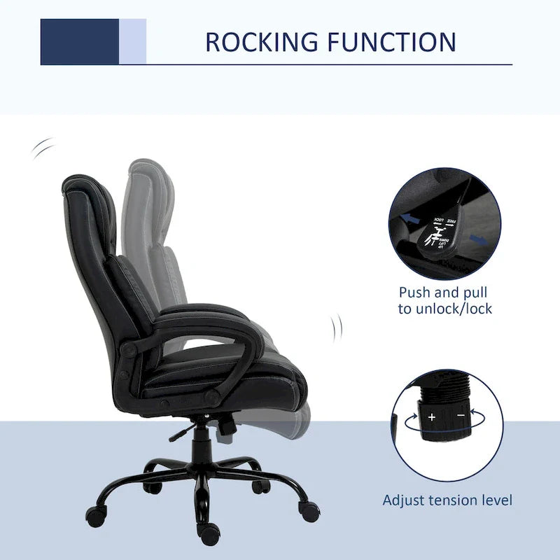 Fauteuil de bureau exécutif grande taille Vinsetto, chaise de bureau informatique 180 kg avec dossier haut en cuir PU ergonomique
