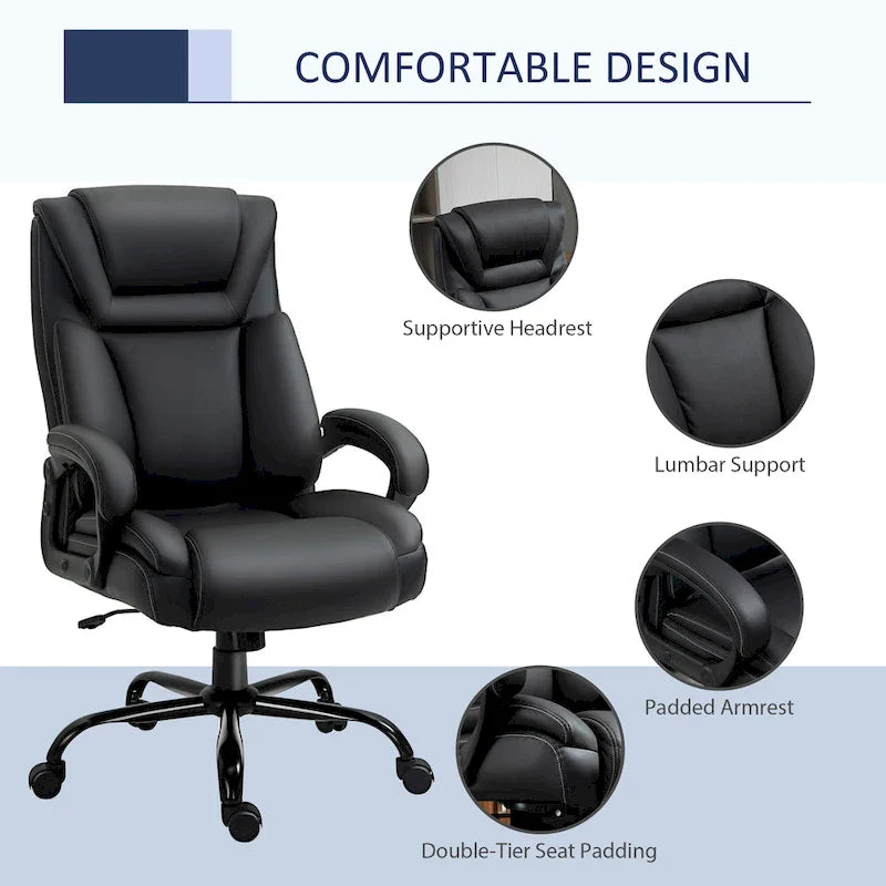 Fauteuil de bureau exécutif grande taille Vinsetto, chaise de bureau informatique 180 kg avec dossier haut en cuir PU ergonomique