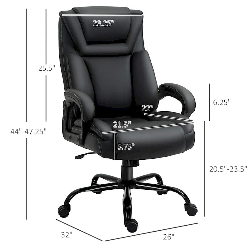 Fauteuil de bureau exécutif grande taille Vinsetto, chaise de bureau informatique 180 kg avec dossier haut en cuir PU ergonomique