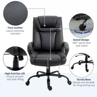 Fauteuil de bureau exécutif grande taille Vinsetto, chaise de bureau informatique 180 kg avec dossier haut en cuir PU ergonomique