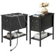 Lot de 2 tables de chevet avec station de charge, 2 ports USB et 2 prises de courant, table d'appoint haute avec 2 tiroirs et étagère de rangement