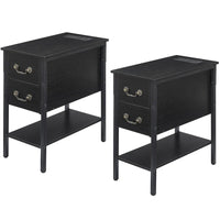Lot de 2 tables de chevet avec station de charge, 2 ports USB et 2 prises de courant, table d'appoint haute avec 2 tiroirs et étagère de rangement