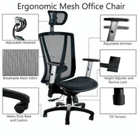 Fauteuil de bureau ergonomique ErgoMax Office entièrement maillé, réglable en hauteur, marron, avec accoudoirs et appui-tête, hauteur maximale de 132 cm
