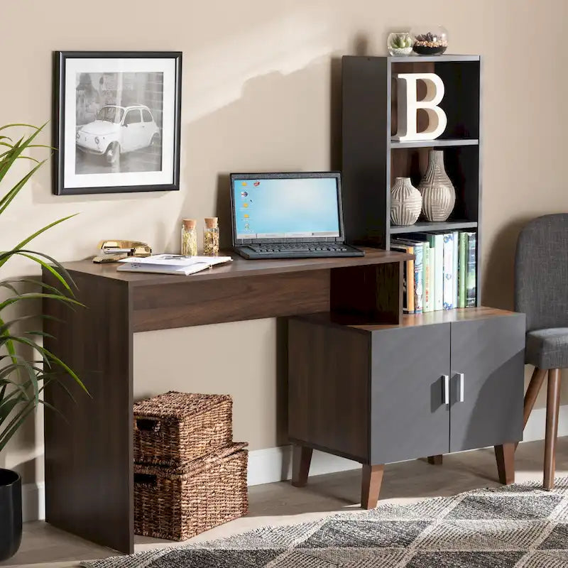 Jaeger Bureau de rangement en bois bicolore brun et gris foncé avec étagères