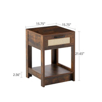 Table d'appoint en rotin 15,75 po avec tiroir, table de chevet moderne, table d'appoint pour salon, chambre, naturel