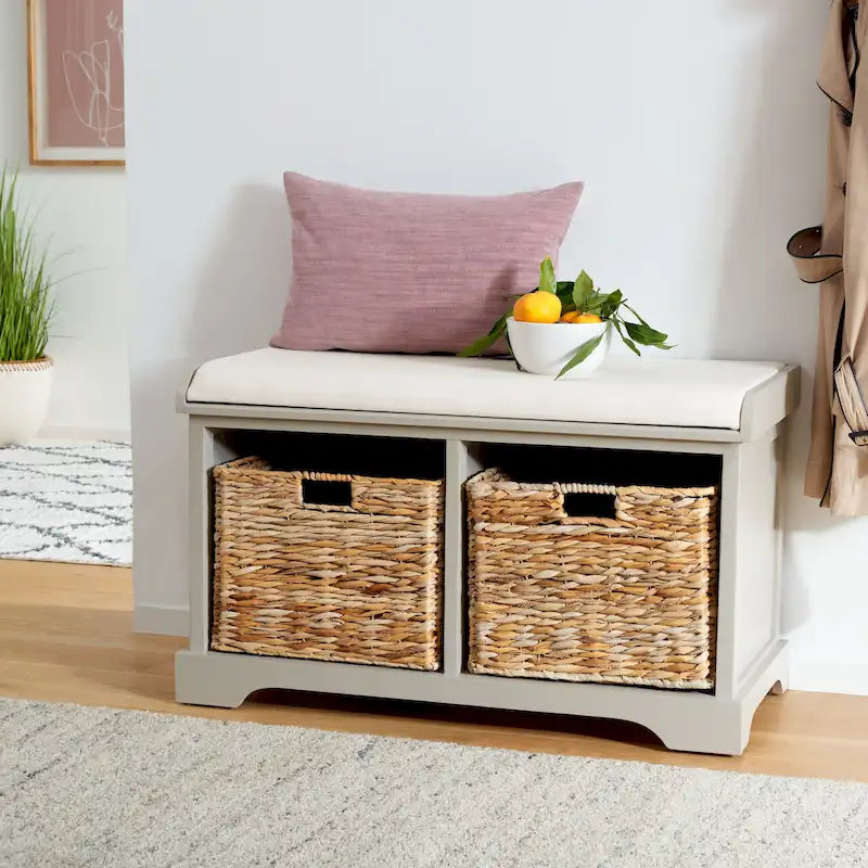 SAFAVIEH Euphemia Banc de rangement tressé marron - 33,5 x 16,1 x 19,9 - 34Lx16Px20H