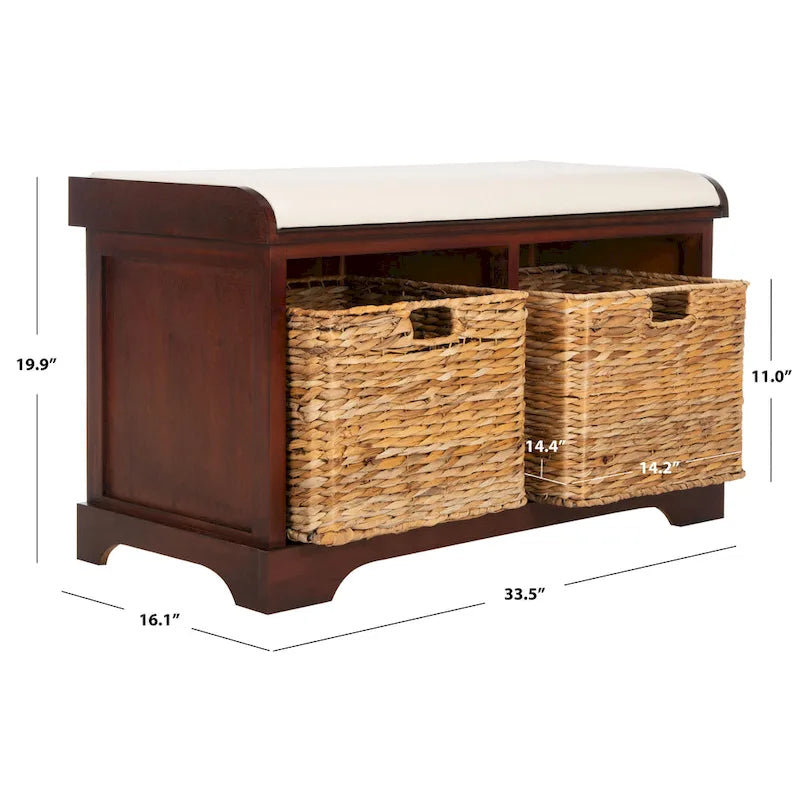 SAFAVIEH Euphemia Banc de rangement tressé marron - 33,5 x 16,1 x 19,9 - 34Lx16Px20H