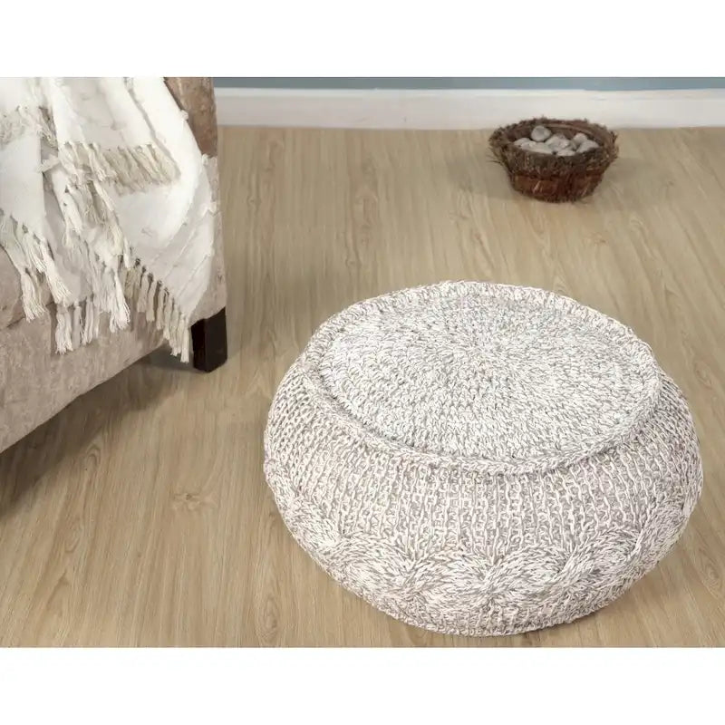 Pouf ottoman en tricot câblé naturel Sevita Melange