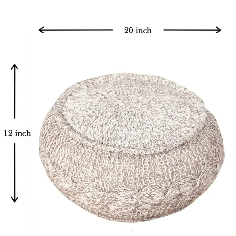 Pouf ottoman en tricot câblé naturel Sevita Melange