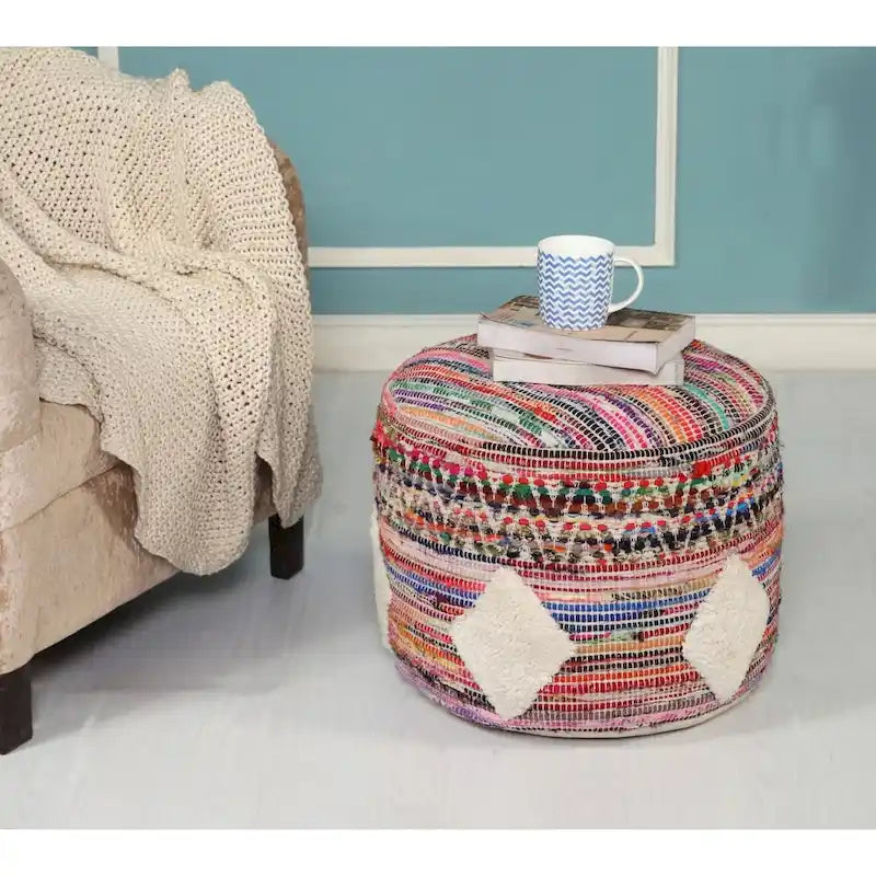 Pouf ottoman Sevita Boho diamant multicolore
